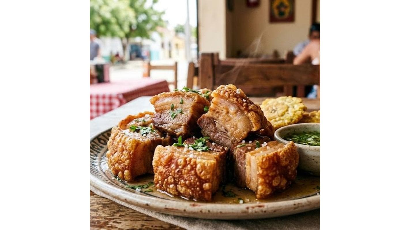 Dominican-Style Fried Pork Belly ( Chicharron Dominicano ) at Rico Pica Pollo